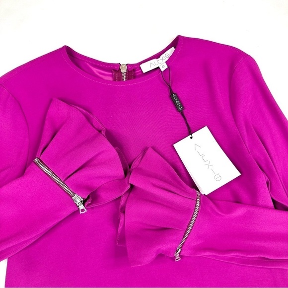 NWT Alexis fuschia rear zip removable ruffle cuffs long sleeve Venice top small - Picture 1 of 16